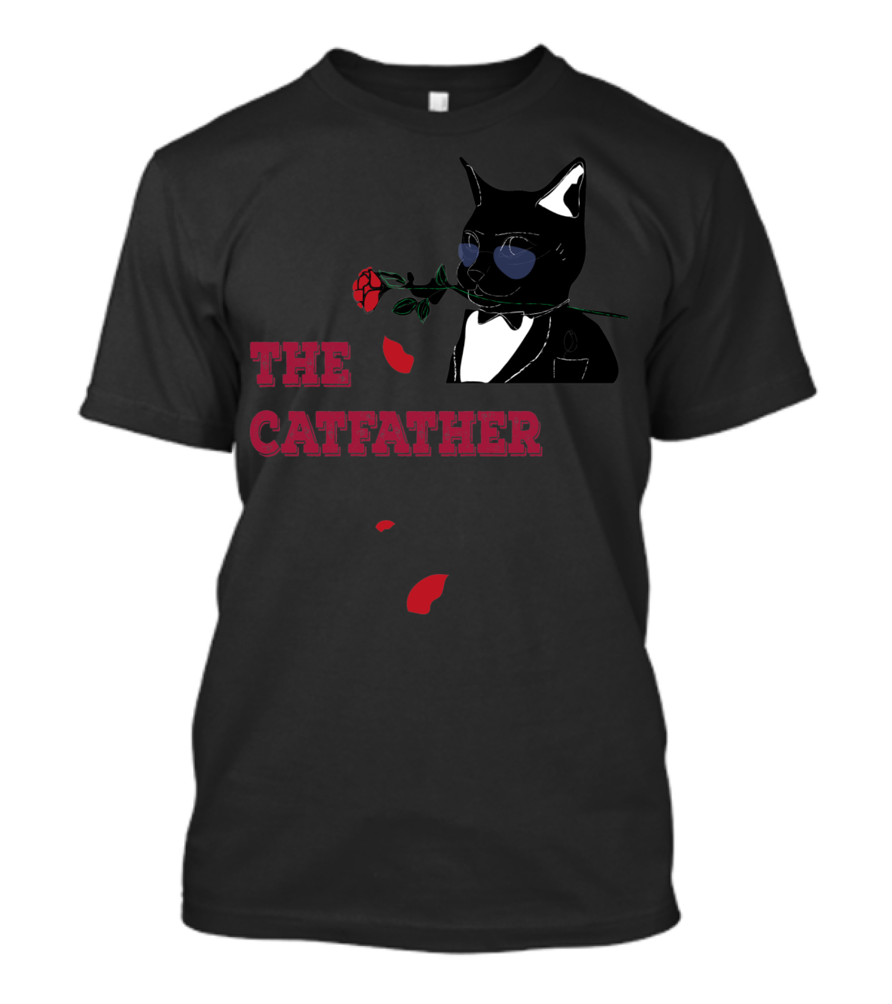The Catfather Funny Cat People Dark Tuxedo Rose Mafia T-Shirt