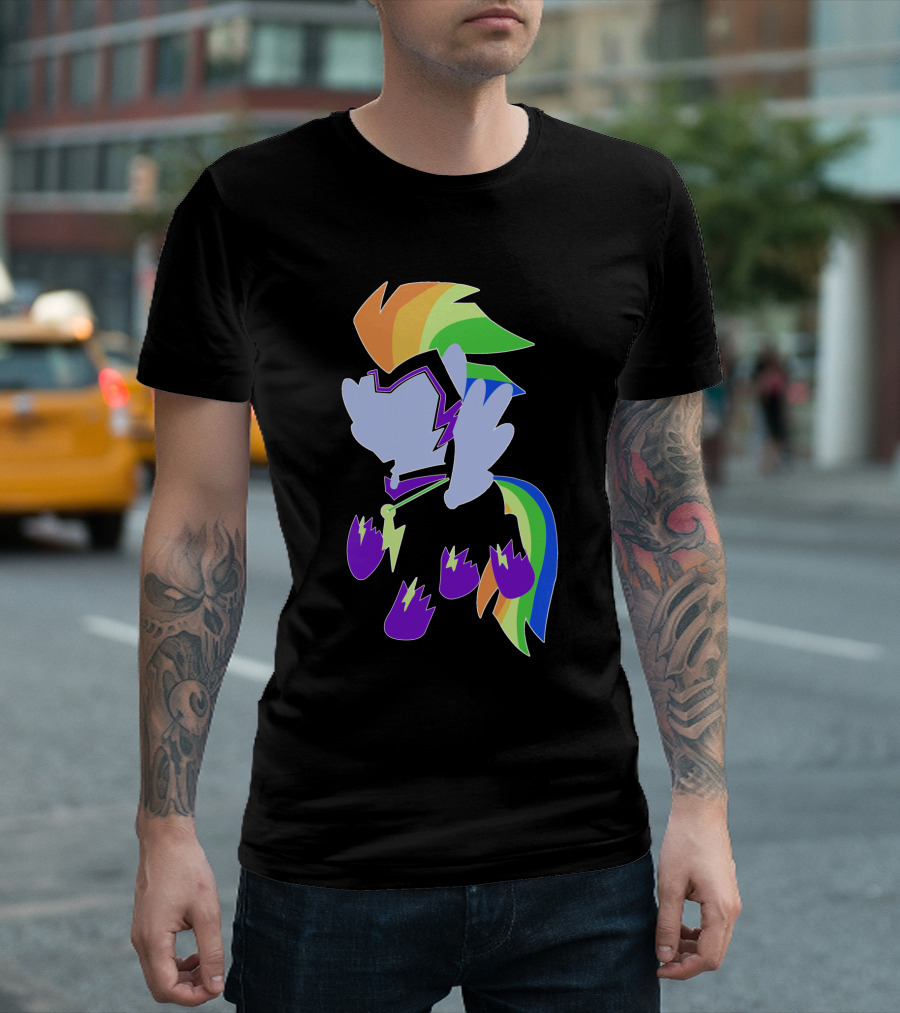 Slay Them All Rainbow Mane Pony Character, Lightning Bolt Necklace, Colorful Minimalist T-Shirt