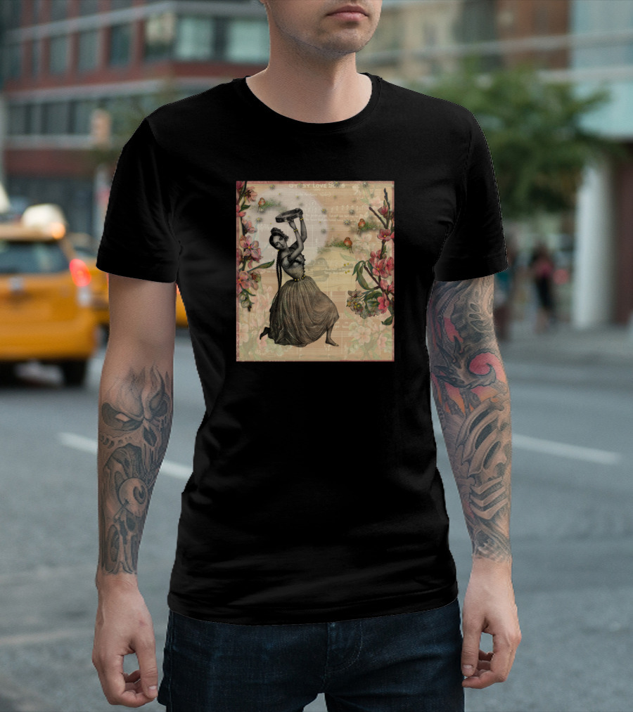 Gypsy Love Song Floral Dancer With Tambourine Vintage Music Background T-Shirt