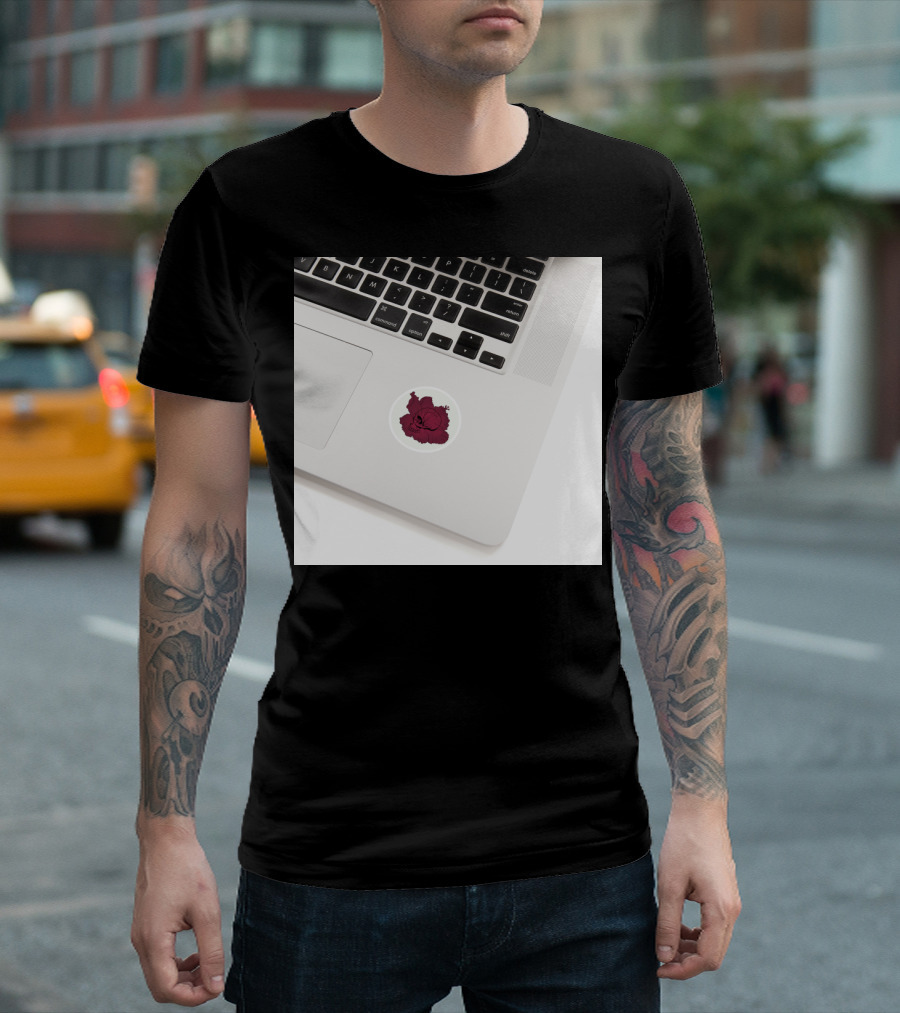 Circle Skull Rose Sticker T-Shirt