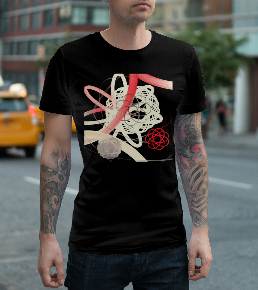 Reds Blues Light Yellow Abstract Geometric Swirls and Loops T-Shirt