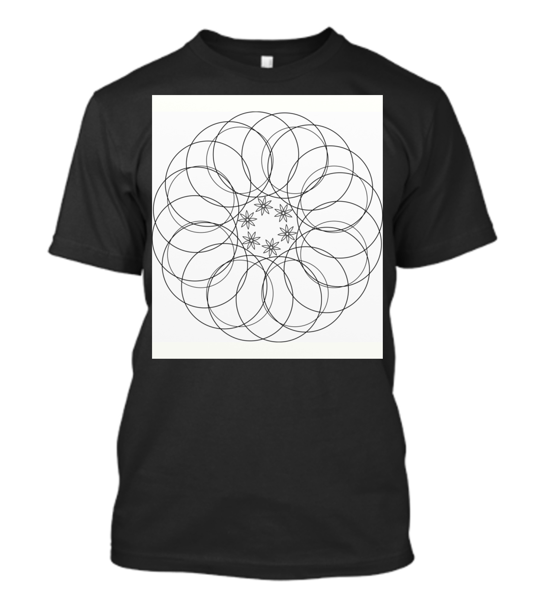 Tangled Circles Symmetrical Overlapping Pattern With Central Stars T-Shirt