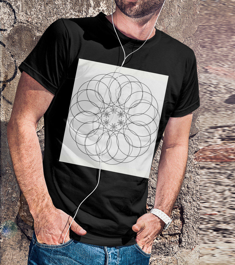 Tangled Circles Symmetrical Overlapping Pattern With Central Stars T-Shirt