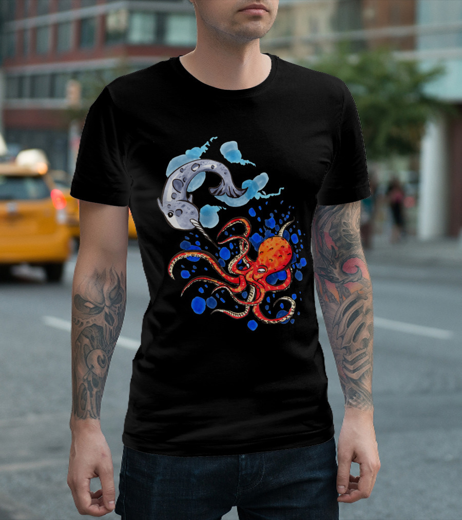 Narwhal and Octopus Battle Undersea Mastery T-Shirt