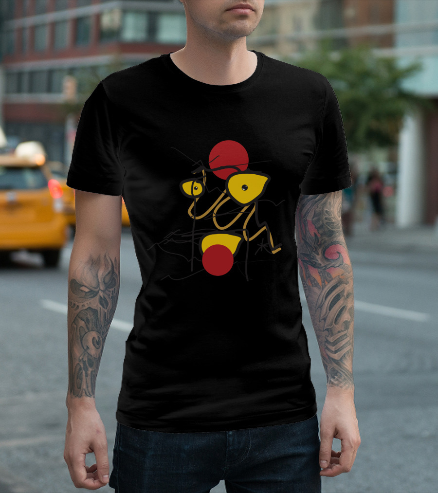 Dynamic Ant Movement In Abstract Red And Yellow T-Shirt