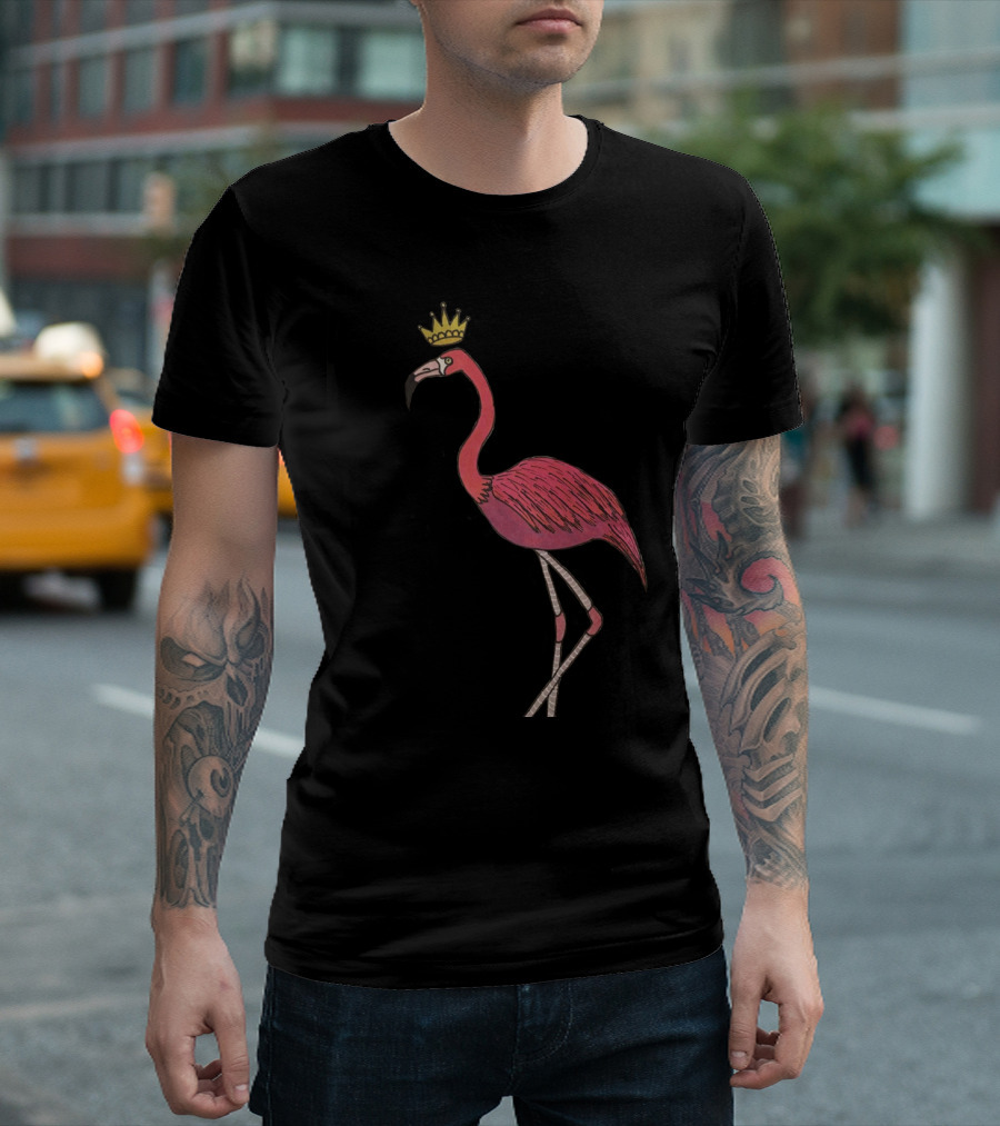 Crowned Flamingo Majesty with Golden Crown and Regal Pose T-Shirt