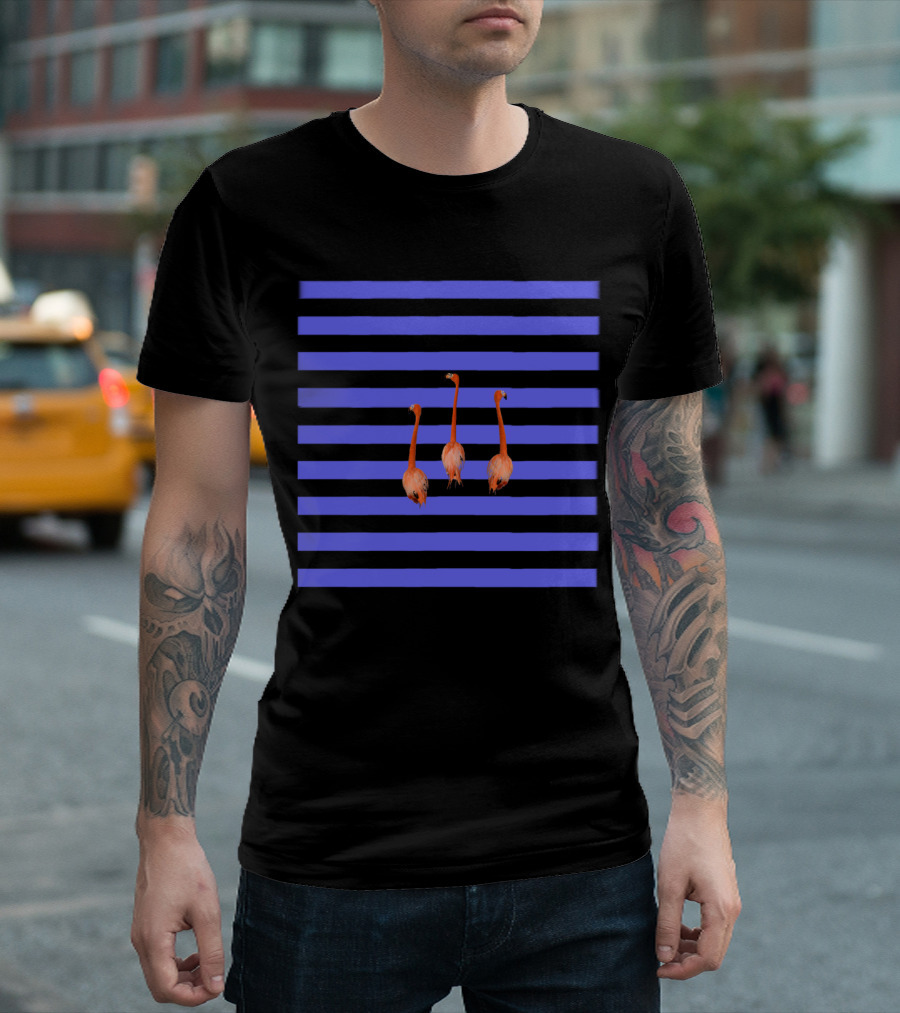 Striped Marinière Pattern Flamingo Trio T-Shirt
