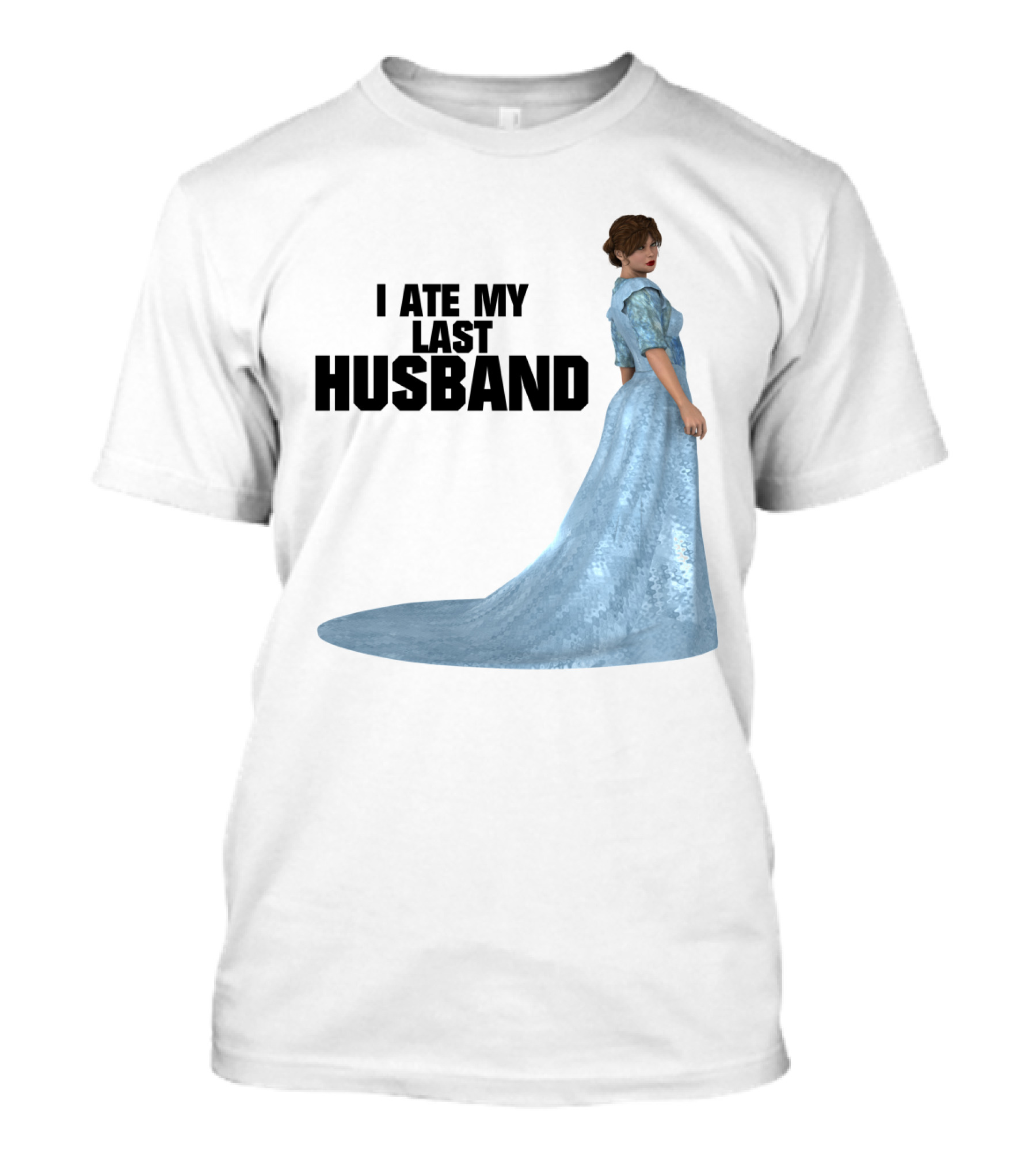I Ate My Last Husband Retro Blue Dress With Woman Looking Back T-Shirt
