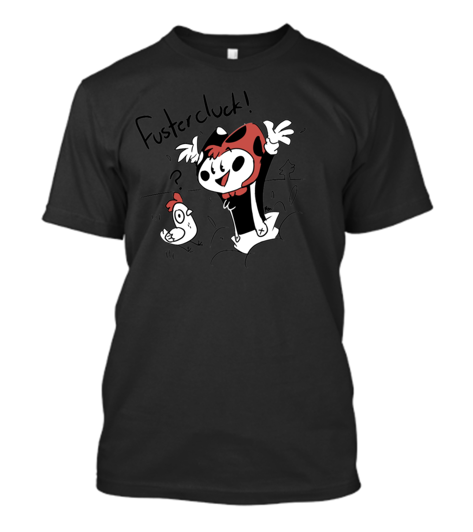 Fustercluck Cartoon Character With Chicken And Excited Pose T-Shirt