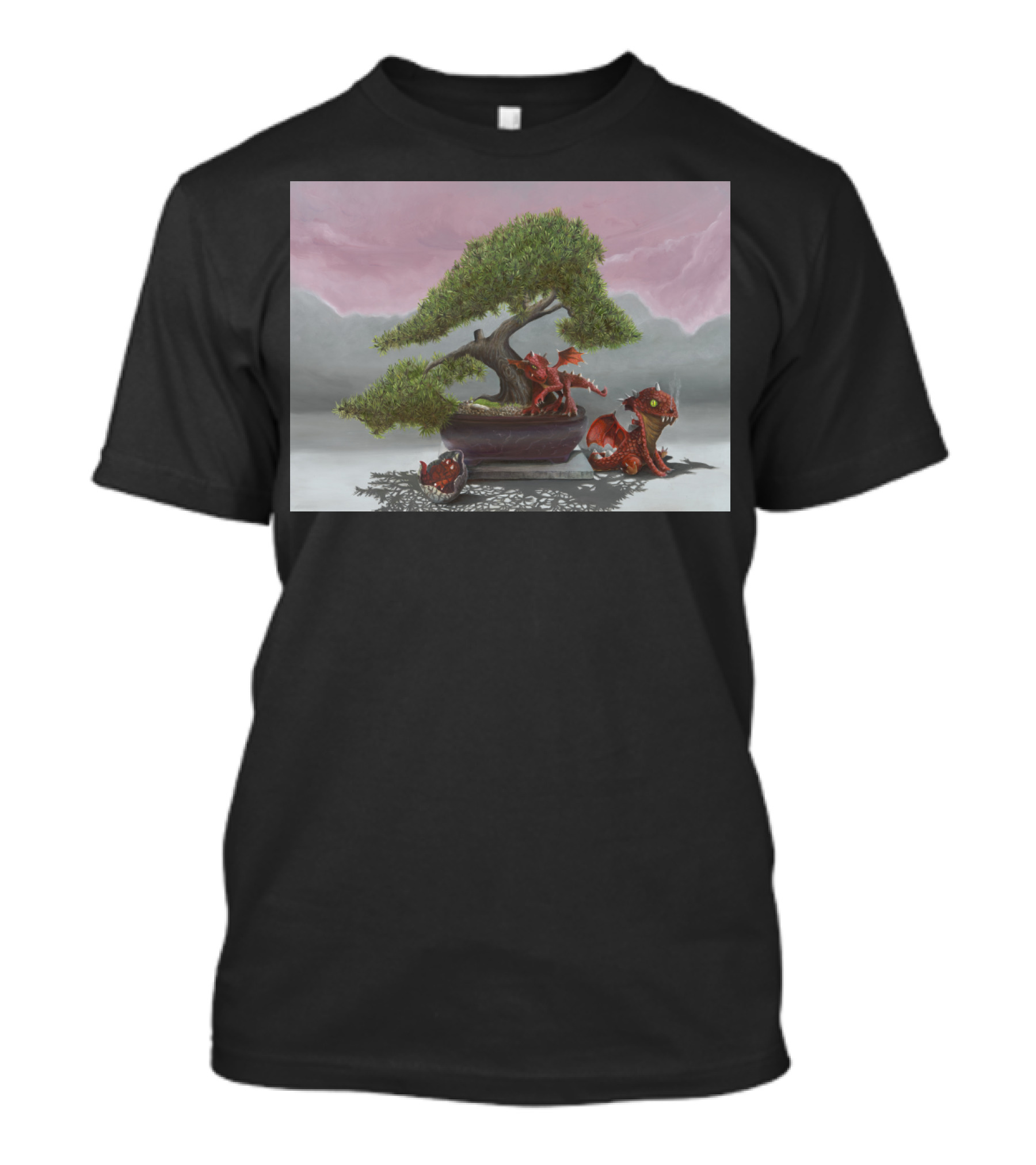 Baby Dragons With Bonsai And Red Sky Backdrop T-Shirt