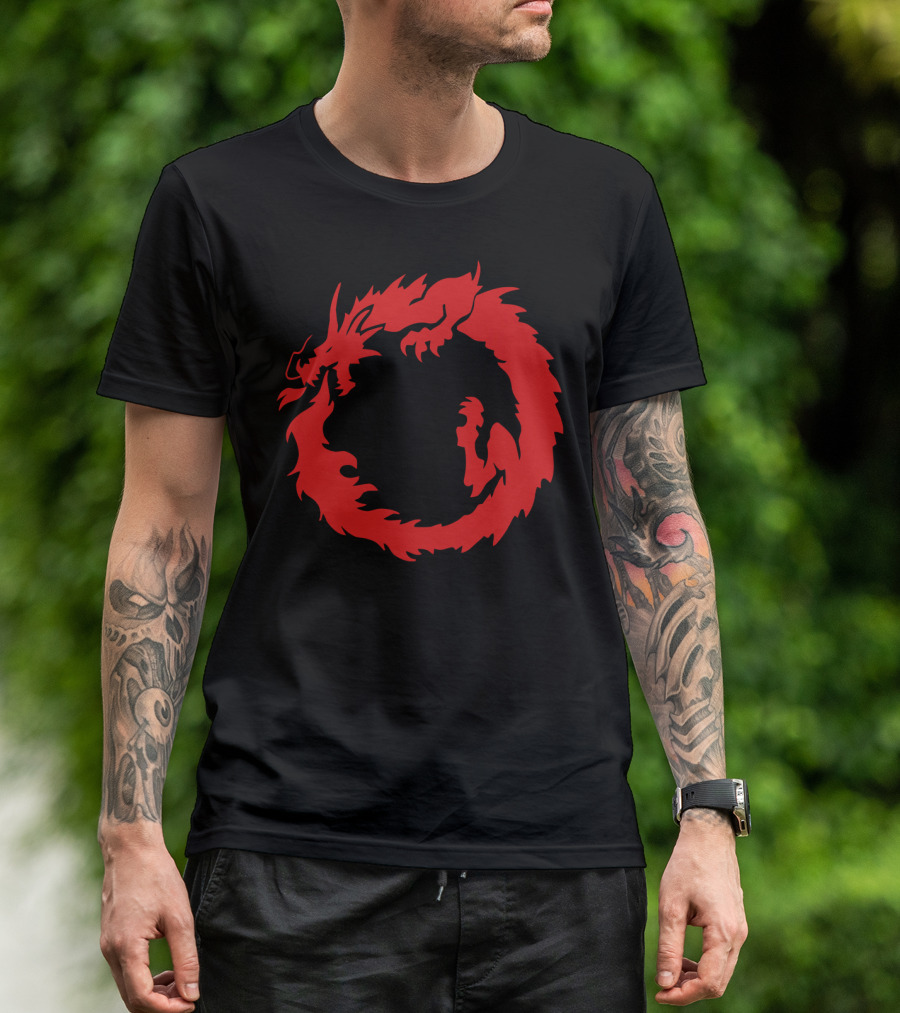 Asian Tribal Fire Dragon Ouroboros Symbol In Red Circular T-Shirt