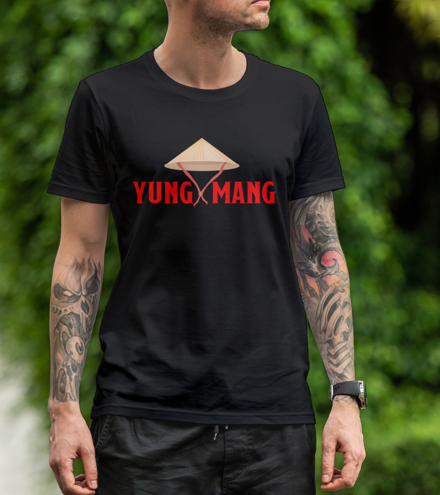 YUNG MANG Asian Uncle Conical Hat T-Shirt