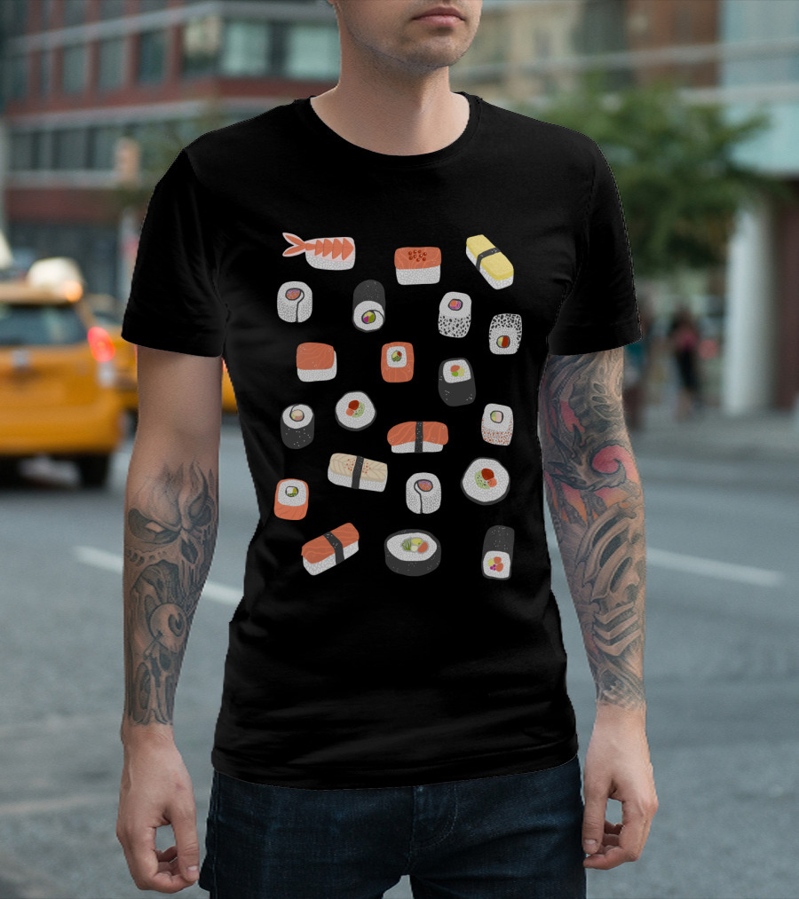 Assorted Sushi Roll Maki Nigiri Japanese Asian Food Icons T-Shirt
