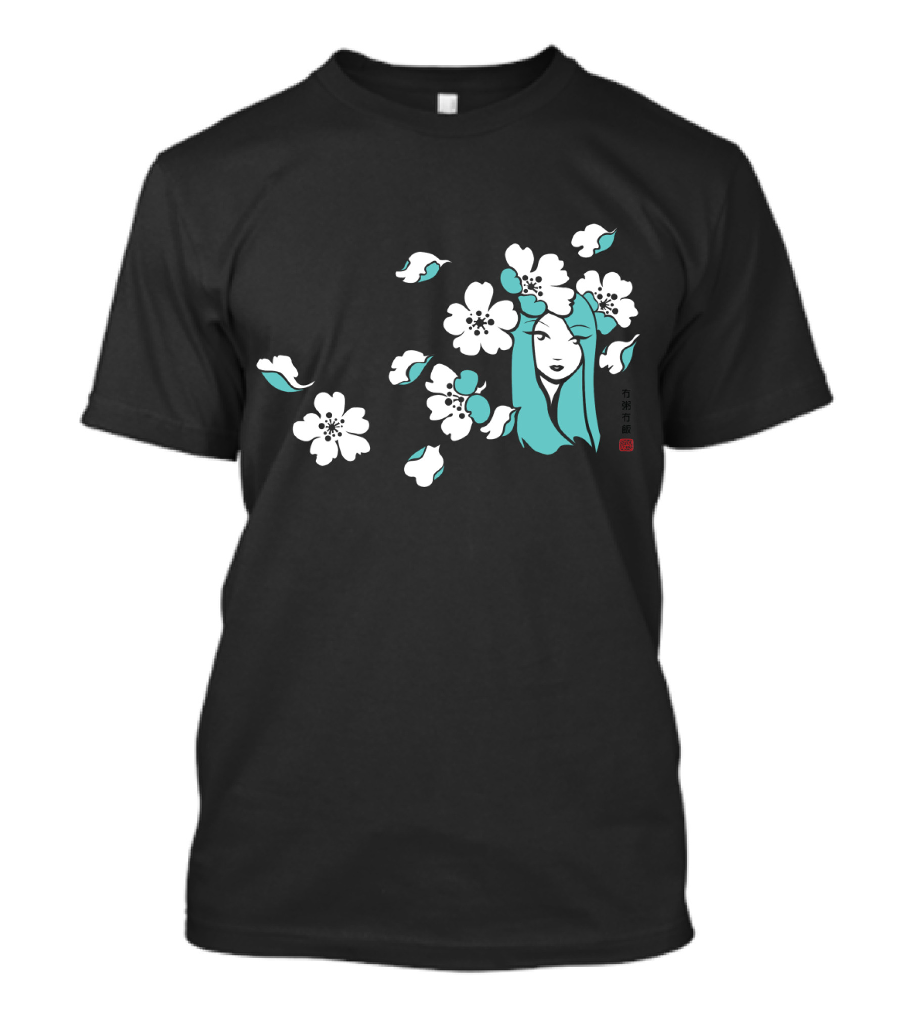 Sakura Girl Blossoms And Turquoise Hair T-Shirt