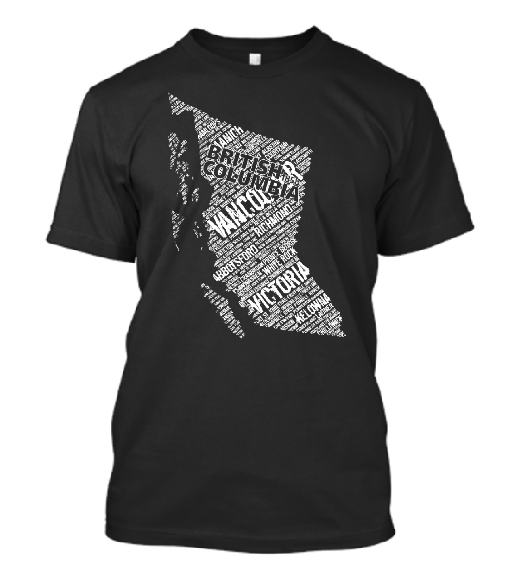 British Columbia Cloud Map Typography - Vancouver And Victoria Highlights T-Shirt