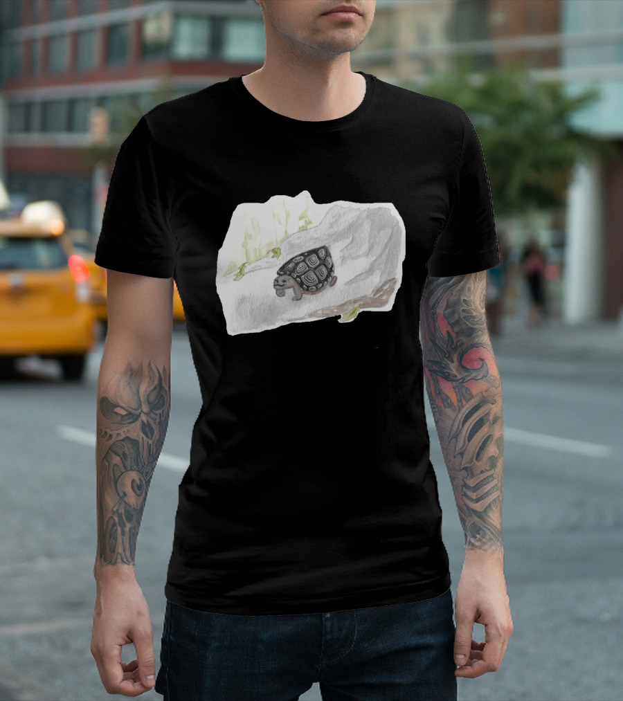 Watercolor Forest Wood Turtle Abstract Nature Scene T-Shirt
