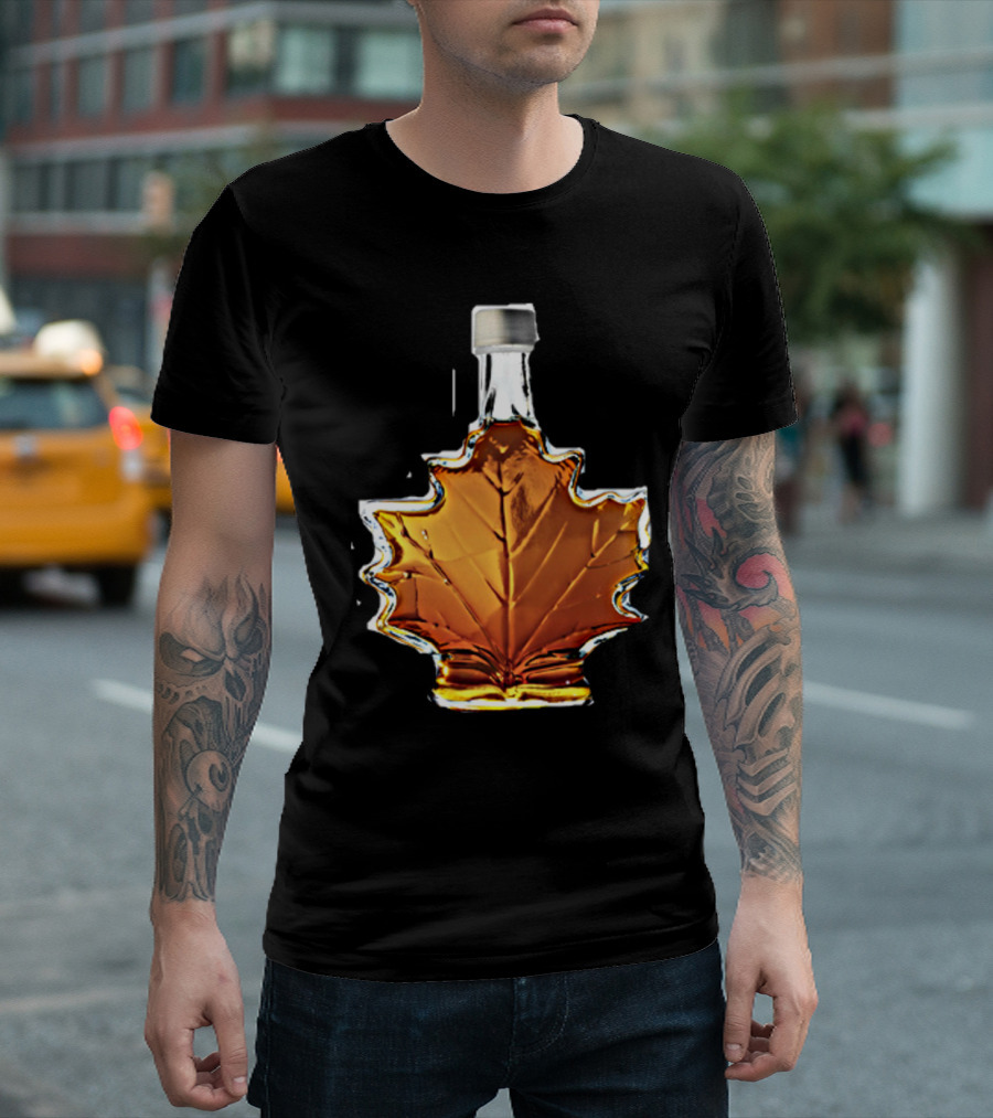Maple Syrup Bottle in Iconic Leaf-Shaped Glass Container T-Shirt