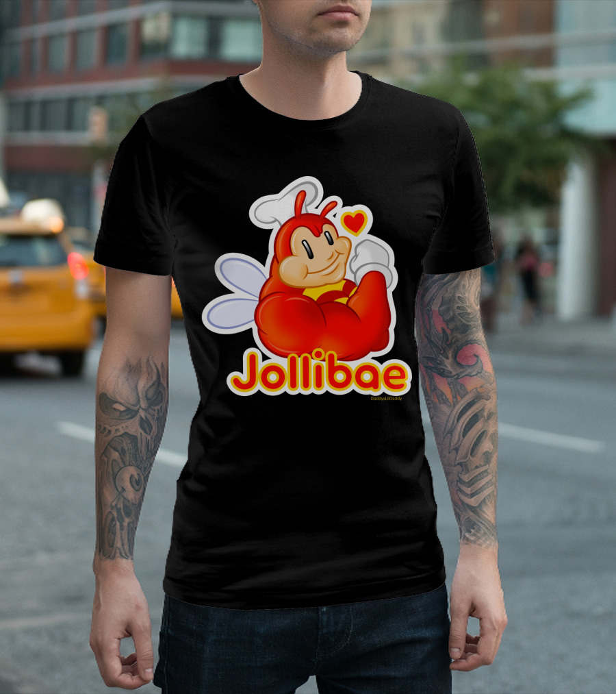 Jollibae Buff Mascot with Heart Chef Hat and Wings T-Shirt