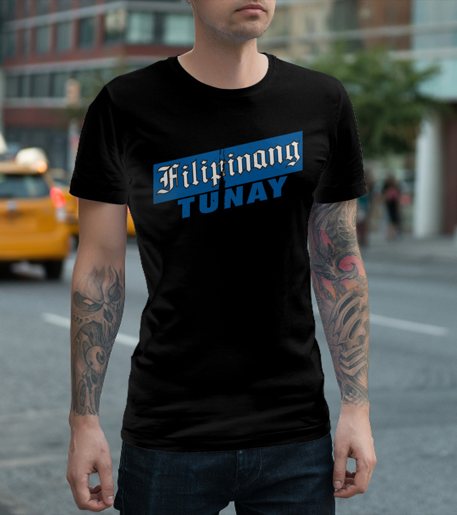 FILIPINONG TUNAY Blue And White Text With Distressed Effect T-Shirt