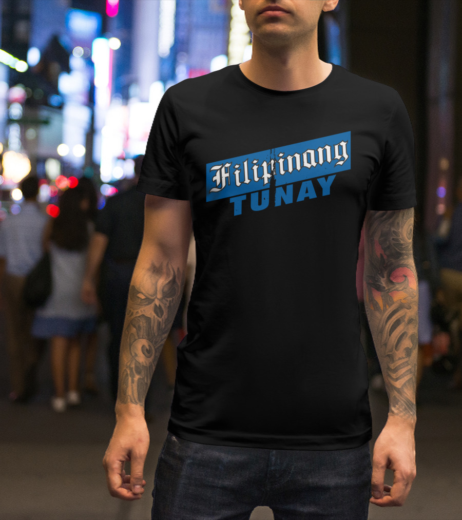 FILIPINONG TUNAY Blue And White Text With Distressed Effect T-Shirt