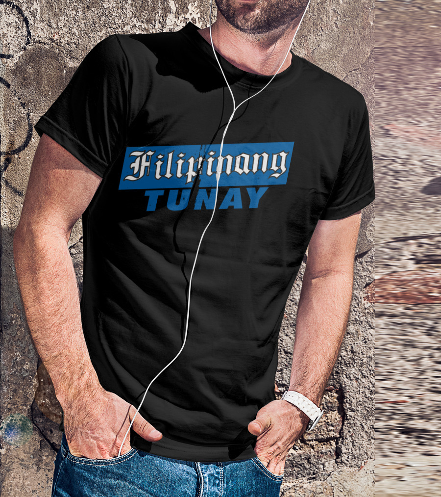 FILIPINONG TUNAY Blue And White Text With Distressed Effect T-Shirt