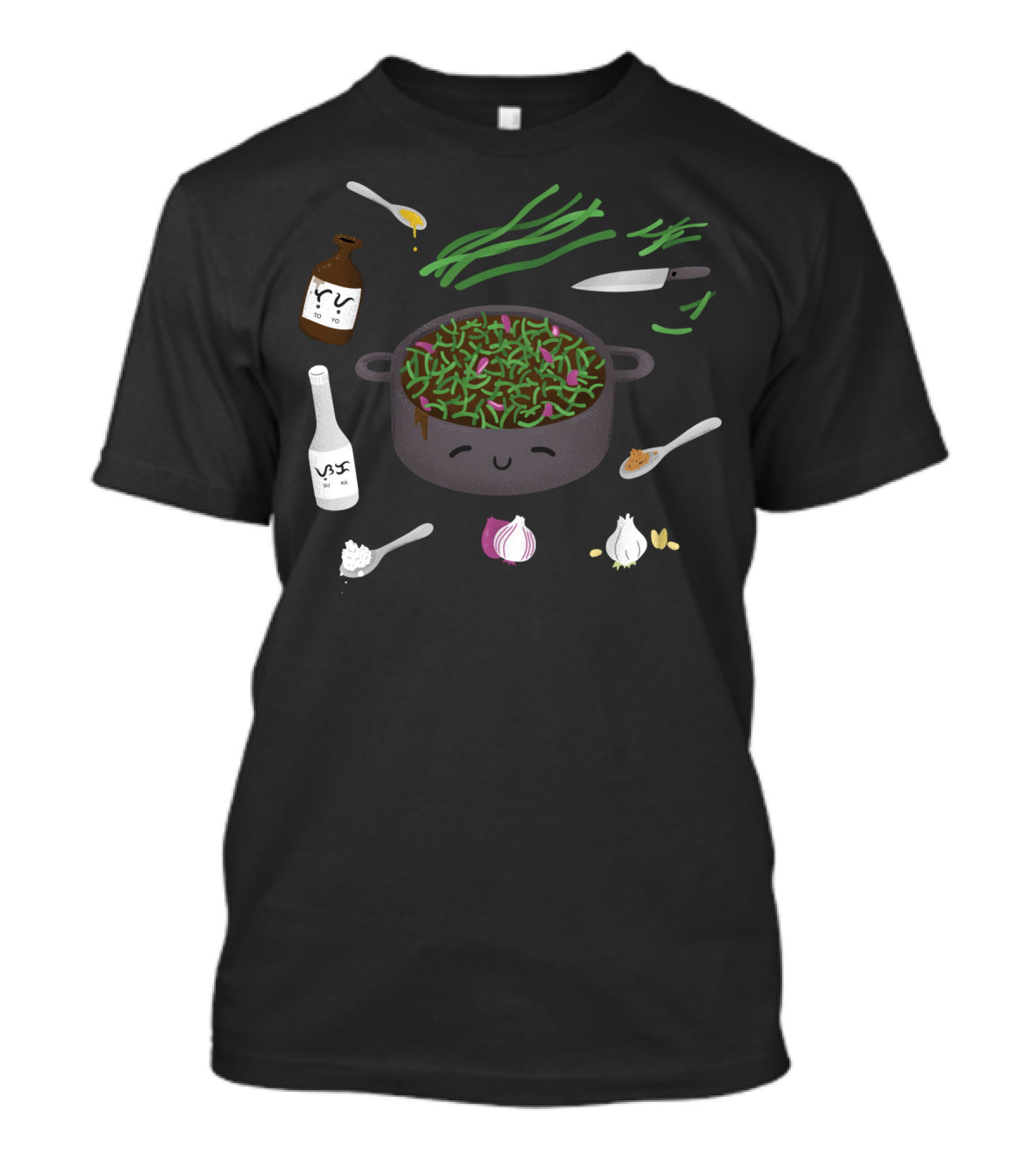Adobong Sitaw Cute Cooking Pot With Ingredients And Smiling Face T-Shirt