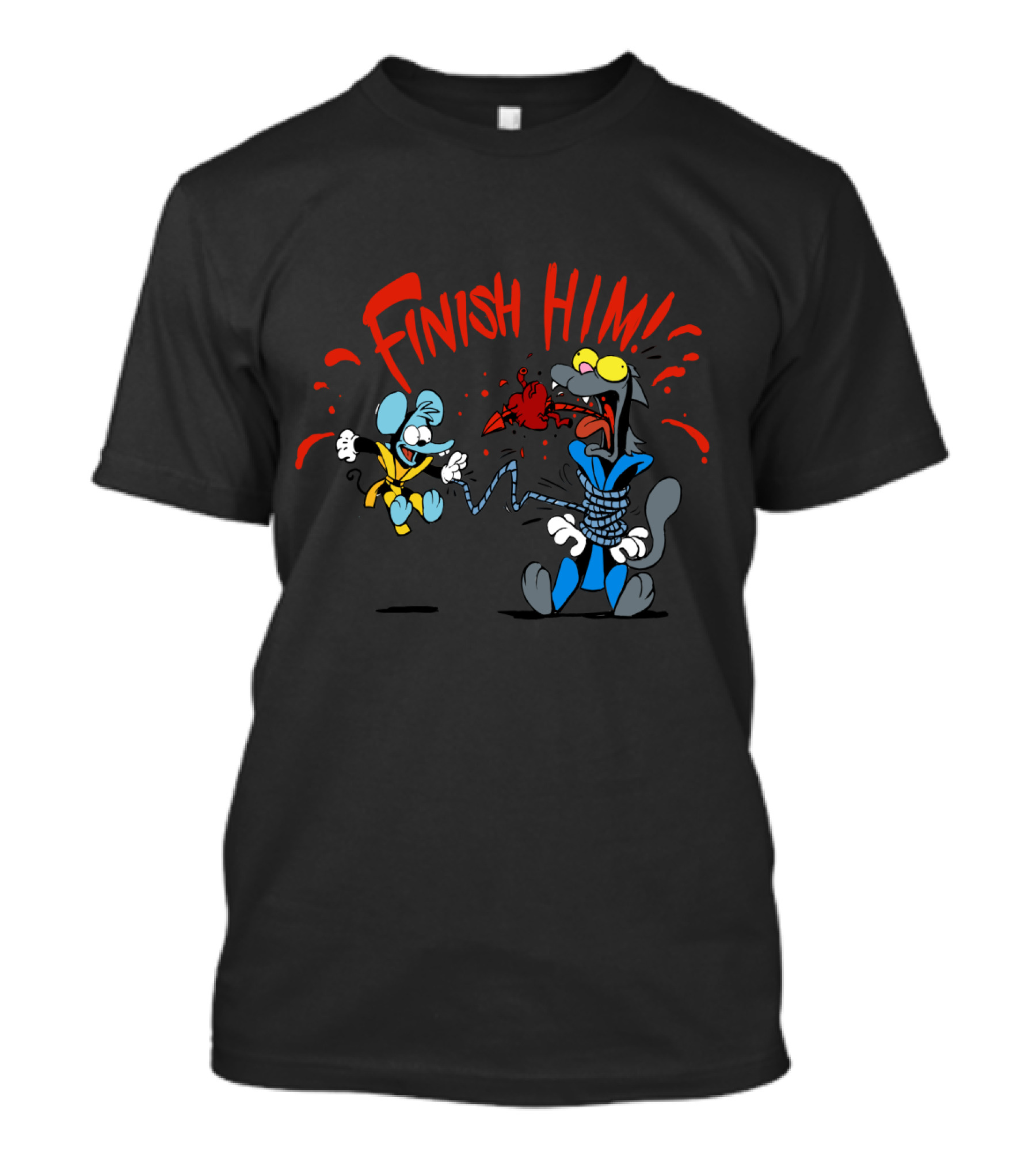 Finish Him Mortal Kombat Style Parody With Cartoon Characters T-Shirt