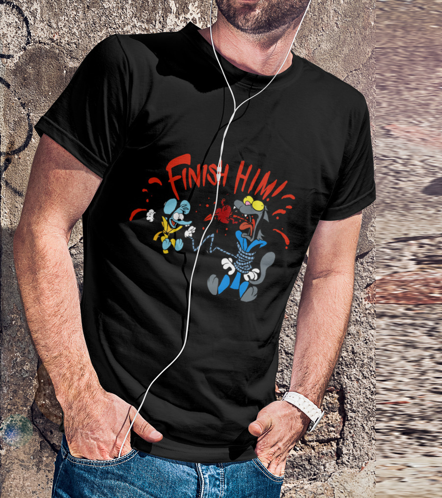 Finish Him Mortal Kombat Style Parody With Cartoon Characters T-Shirt