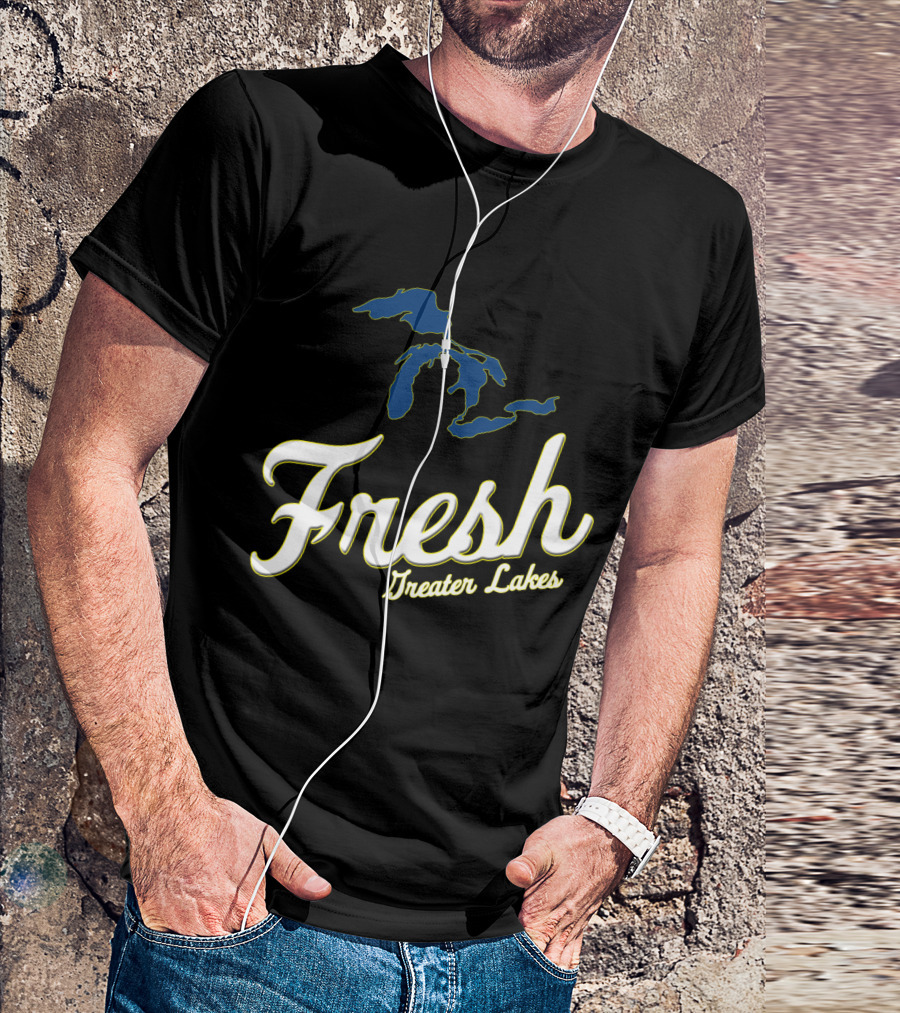 Fresh Greater Lakes Graphic Blue Outline T-Shirt