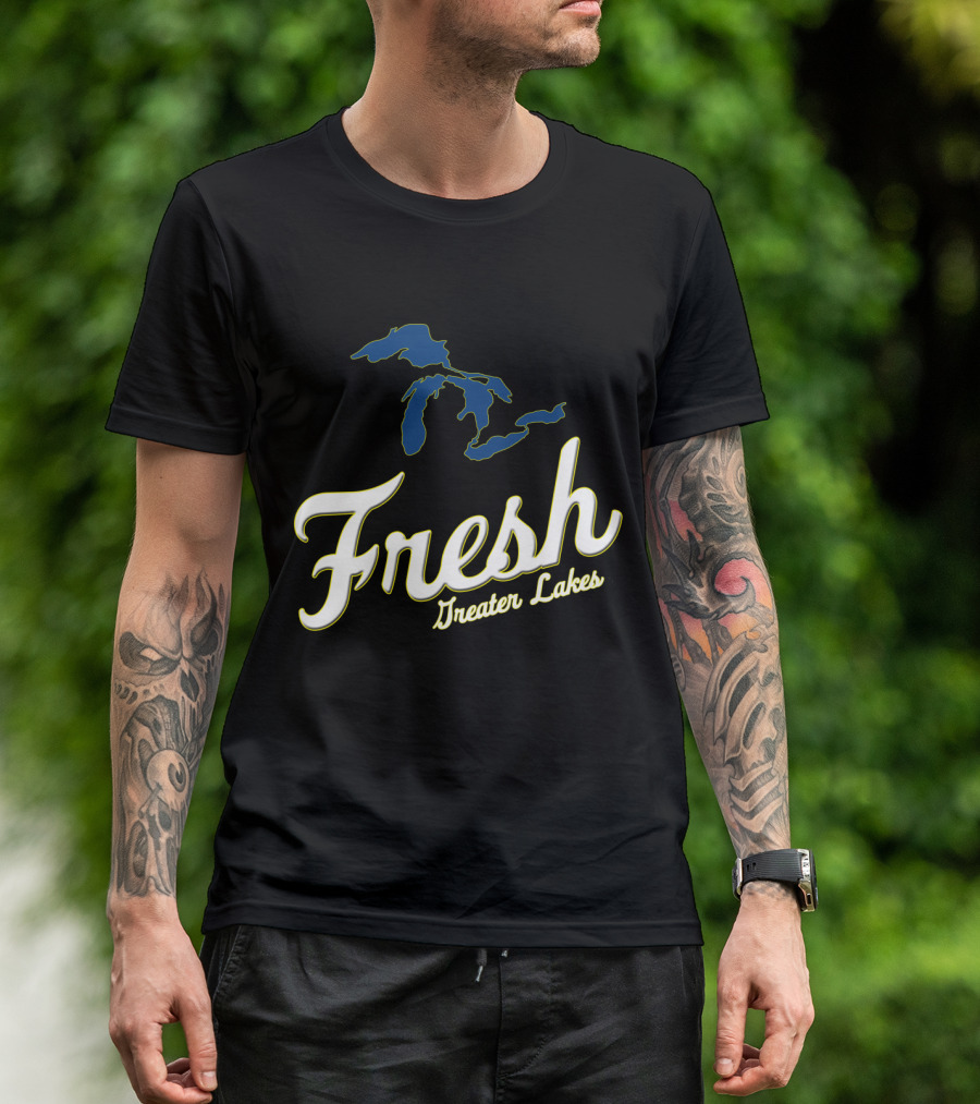 Fresh Greater Lakes Graphic Blue Outline T-Shirt