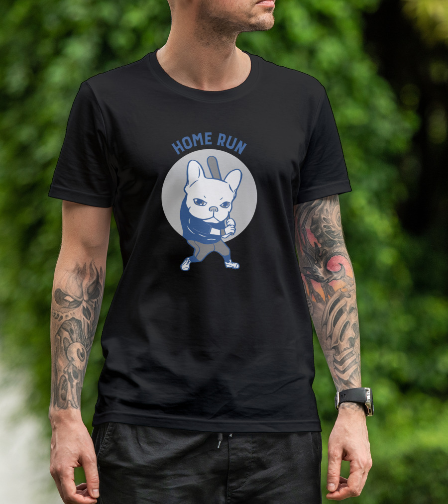 Home Run Bulldog Playing Baseball Iconic Batting Stance T-Shirt