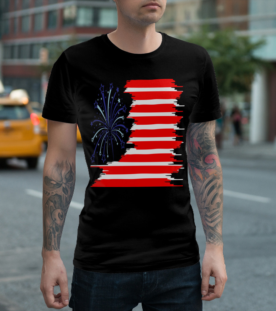 USA Flag Fireworks Bursting Freedom Stars Stripes Vector T-Shirt