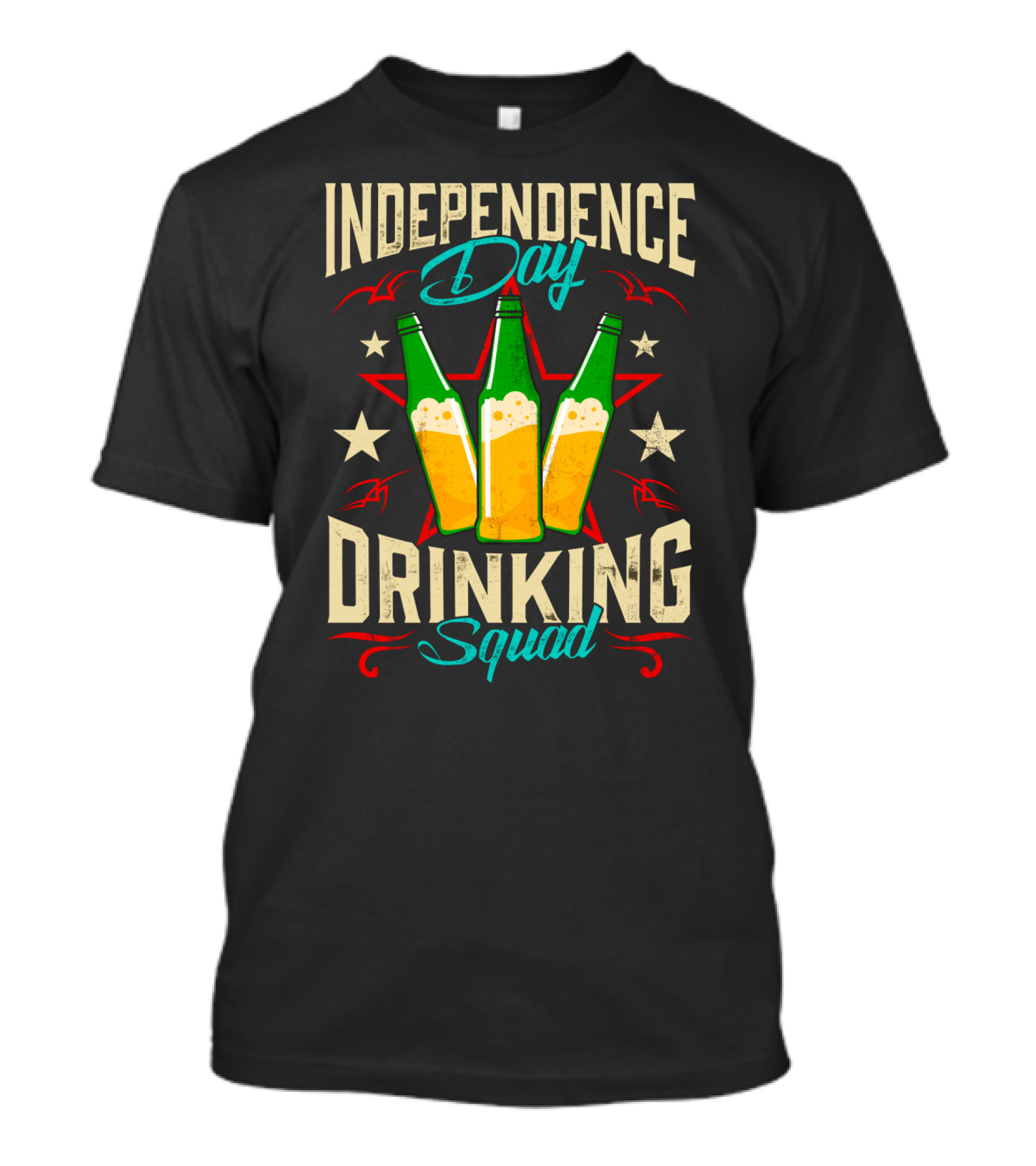 Independence Day Drinking Squad Beer Bottles Stars Red White Blue T-Shirt