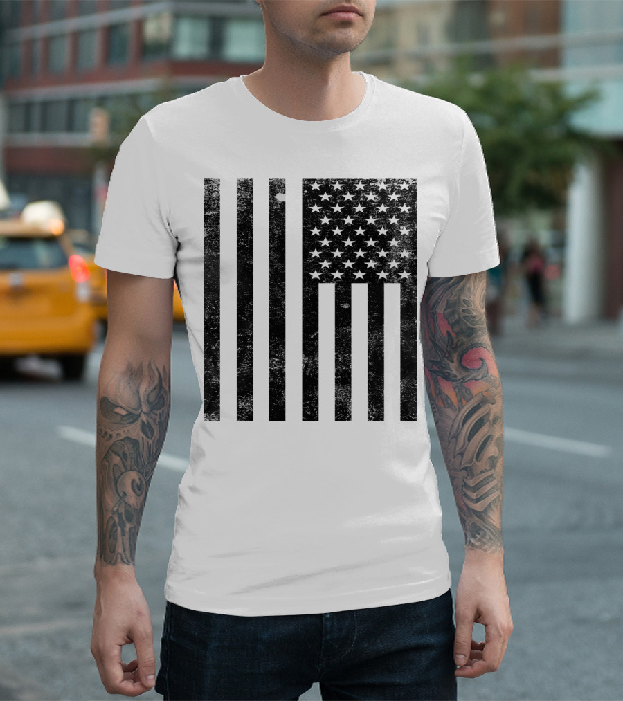 Black And White Grand Old Flag Stylized American Flag T-Shirt