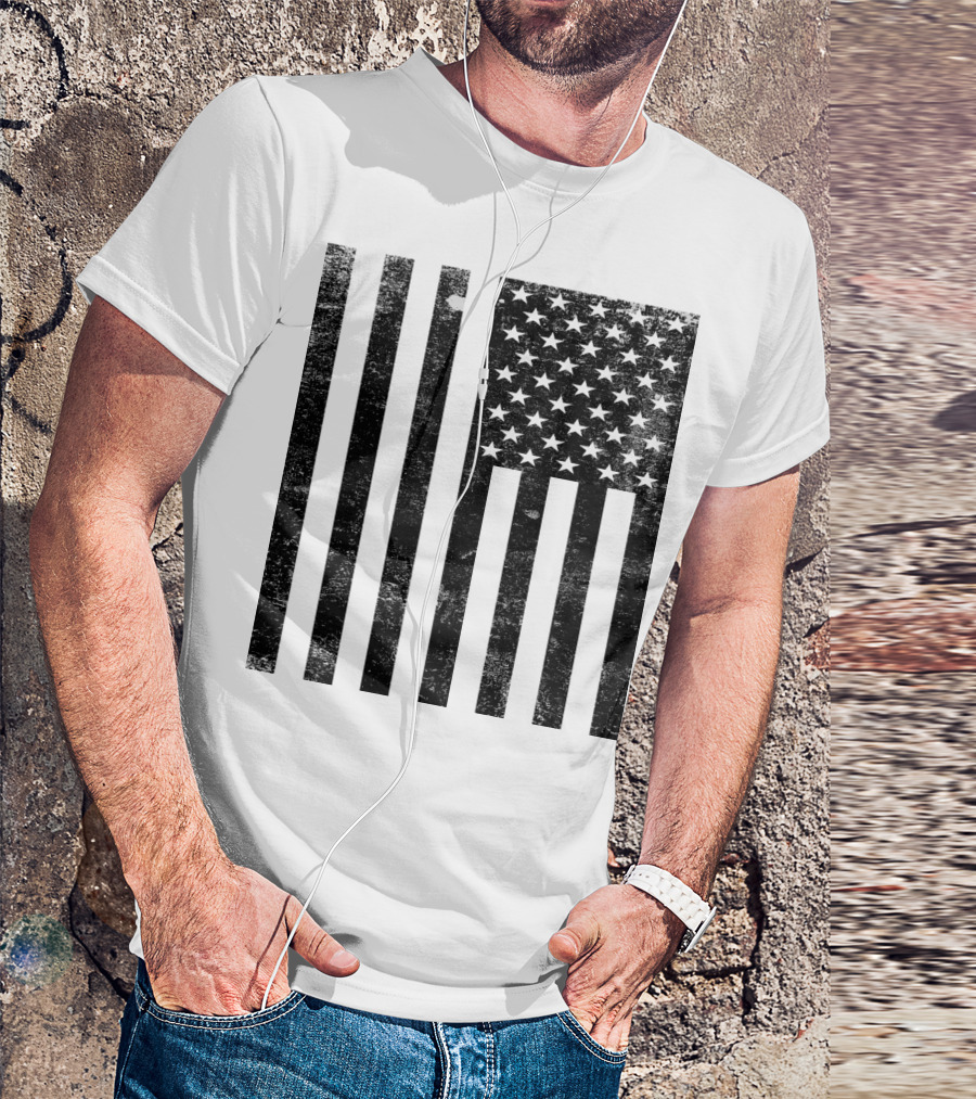 Black And White Grand Old Flag Stylized American Flag T-Shirt