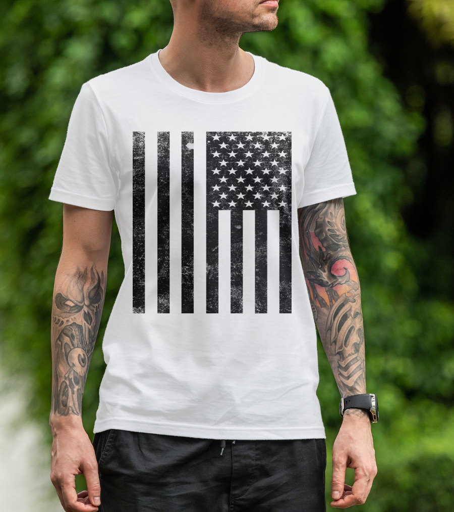 Black And White Grand Old Flag Stylized American Flag T-Shirt