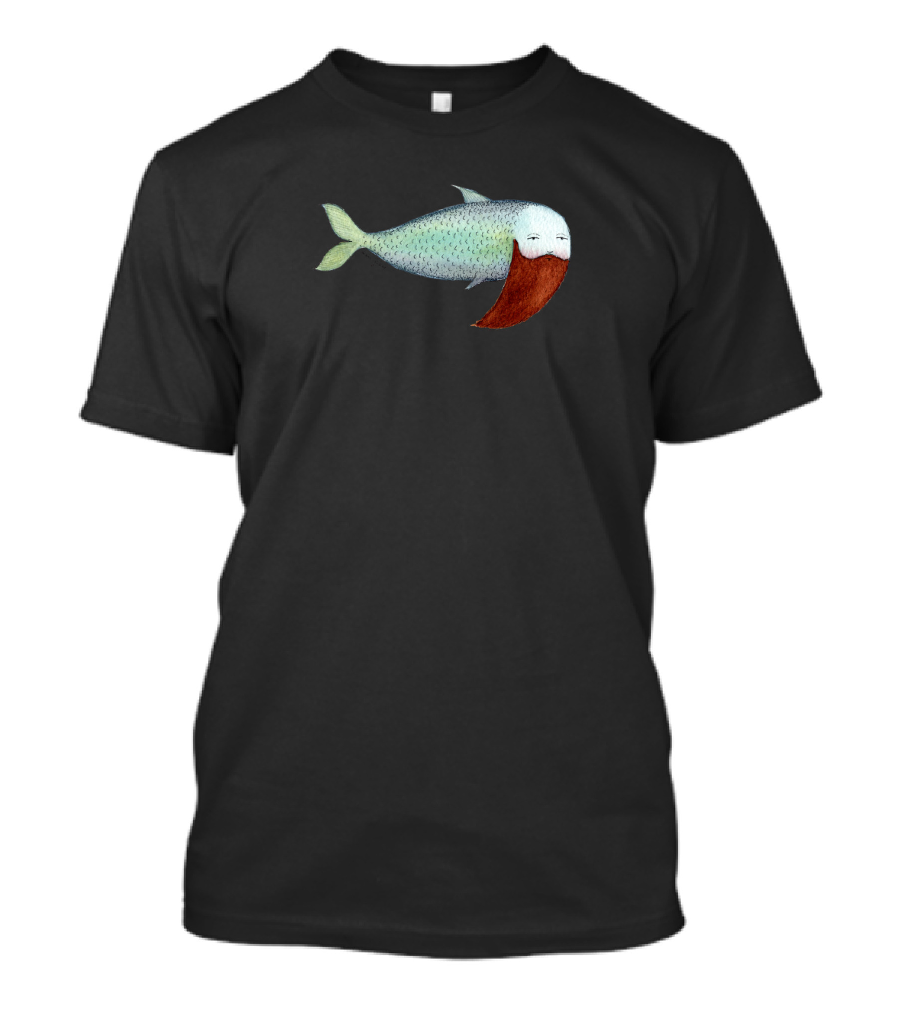 Fish With Beard Illustration Quirky T-Shirt