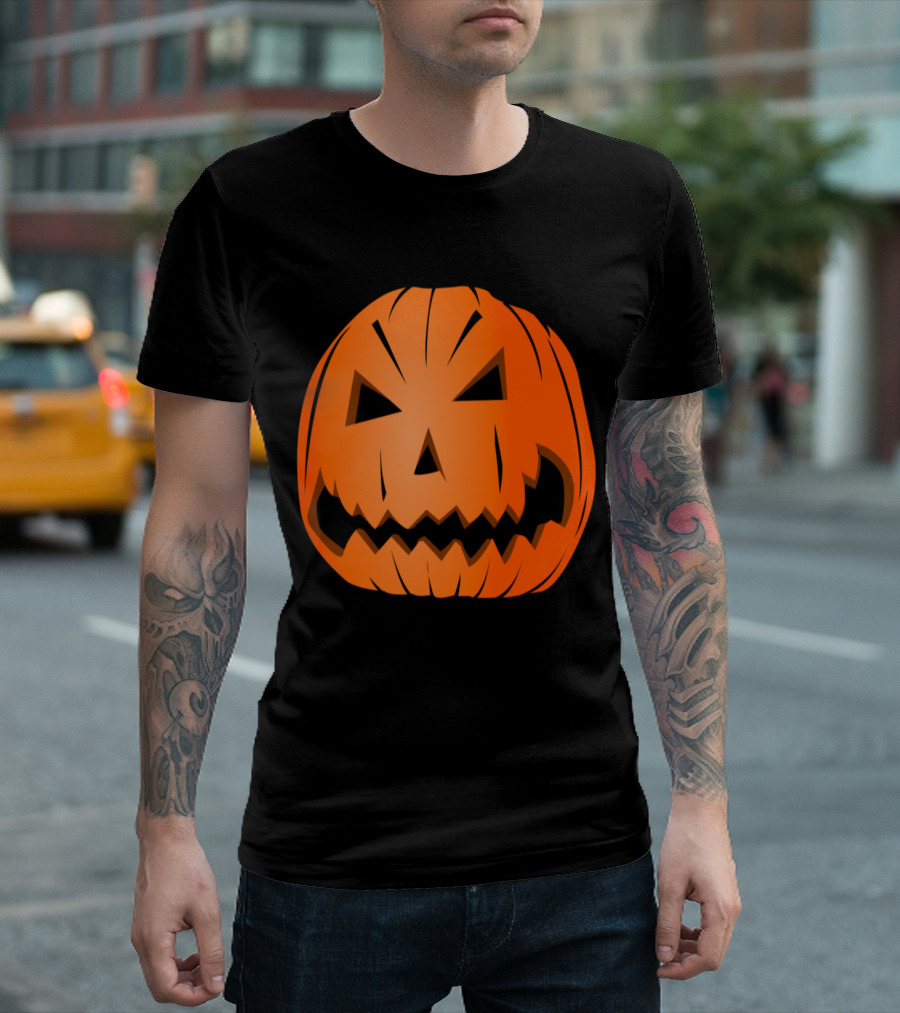 Halloween Pumpkin Head Jack-O-Lantern Grinning Face T-Shirt