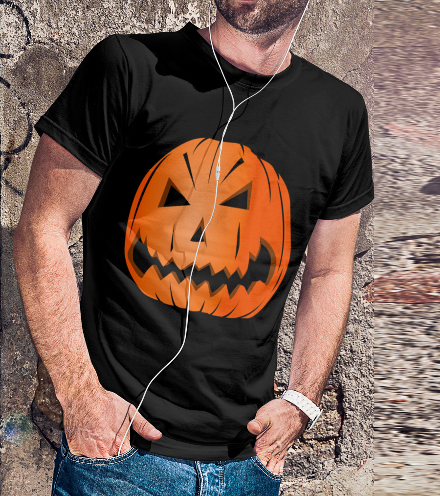 Halloween Pumpkin Head Jack-O-Lantern Grinning Face T-Shirt