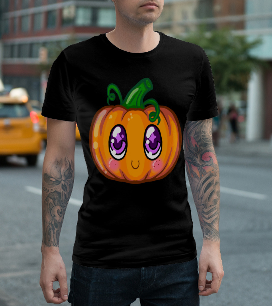 Kawaii Cute Little Monster Pumpkin with Big Purple Eyes T-Shirt