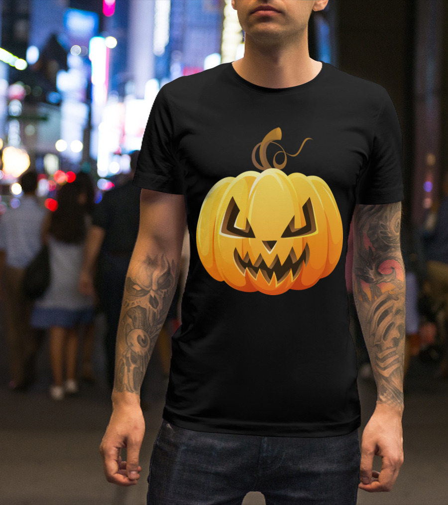 Cartoon Scary Halloween Pumpkin Grinning Jack-O'-Lantern Image T-Shirt