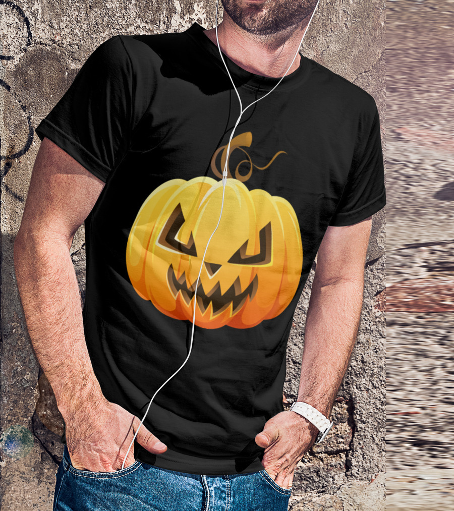 Cartoon Scary Halloween Pumpkin Grinning Jack-O'-Lantern Image T-Shirt