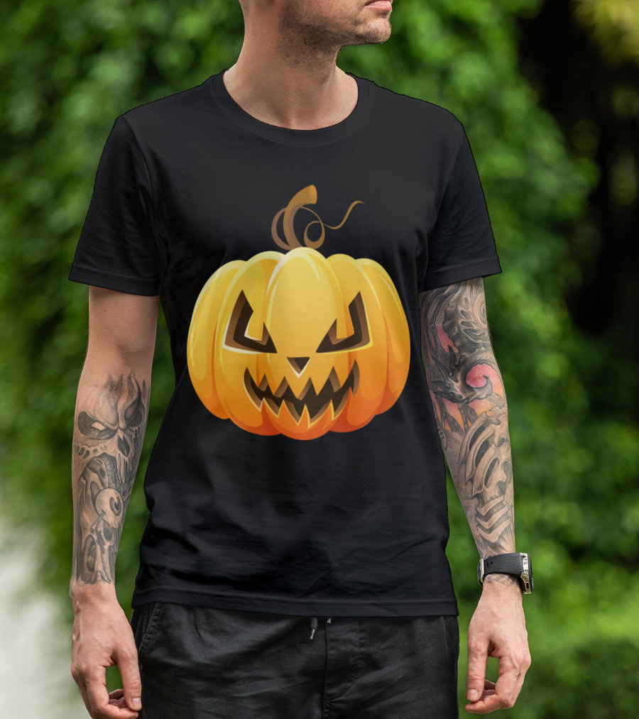 Cartoon Scary Halloween Pumpkin Grinning Jack-O'-Lantern Image T-Shirt