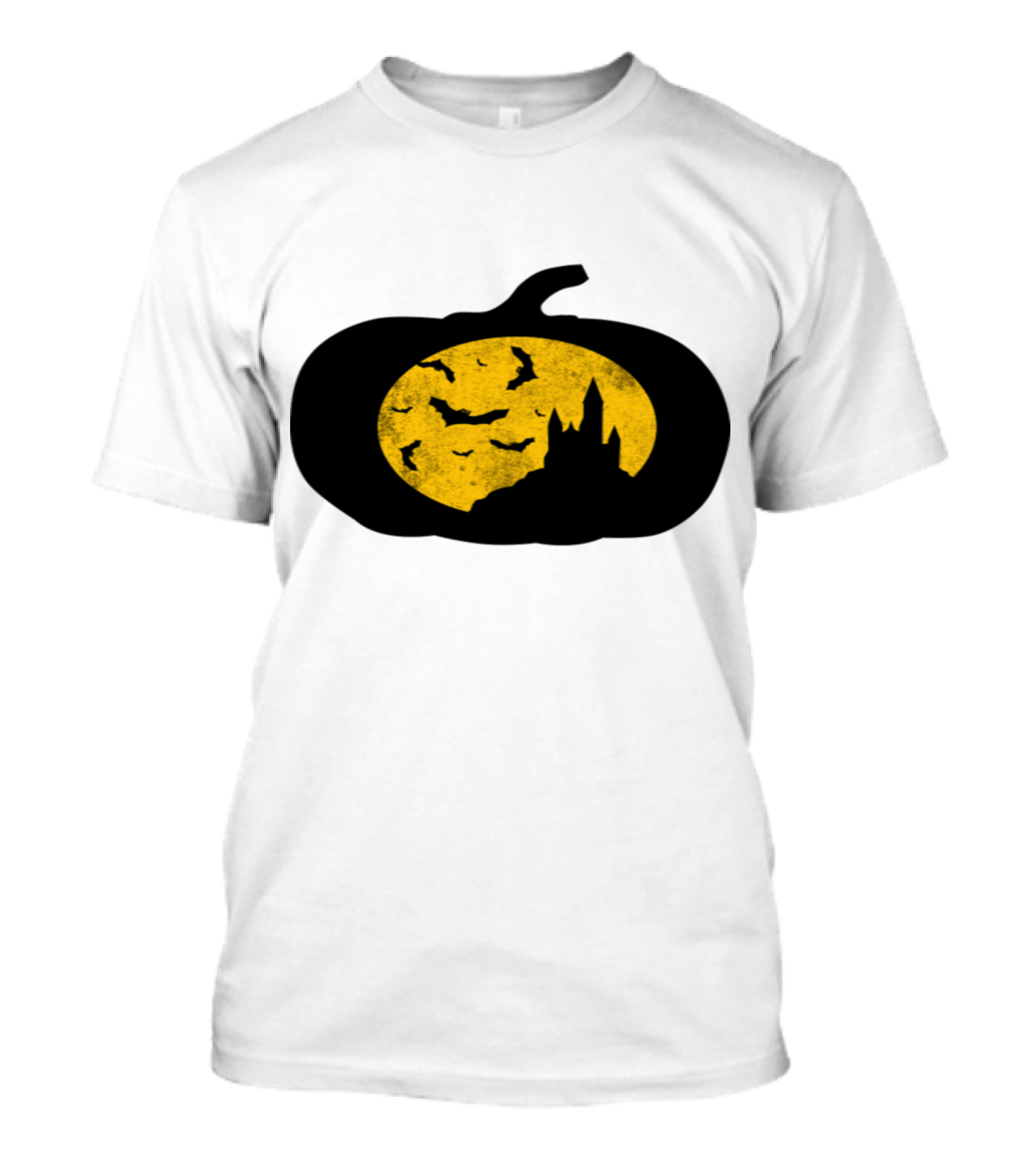 Creepy Castle Halloween Pumpkin Silhouette With Bats T-Shirt