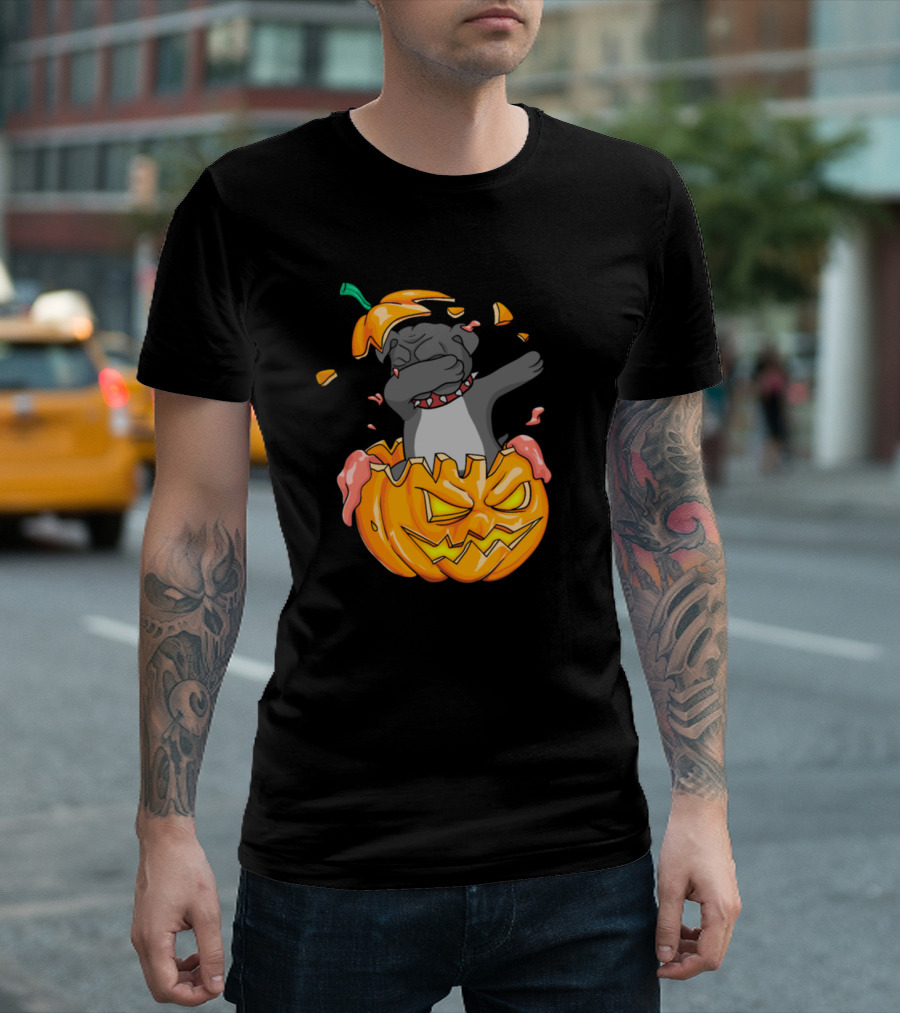 Bulldog Dabbing Inside Halloween Pumpkin Jack-O'-Lantern Dab T-Shirt
