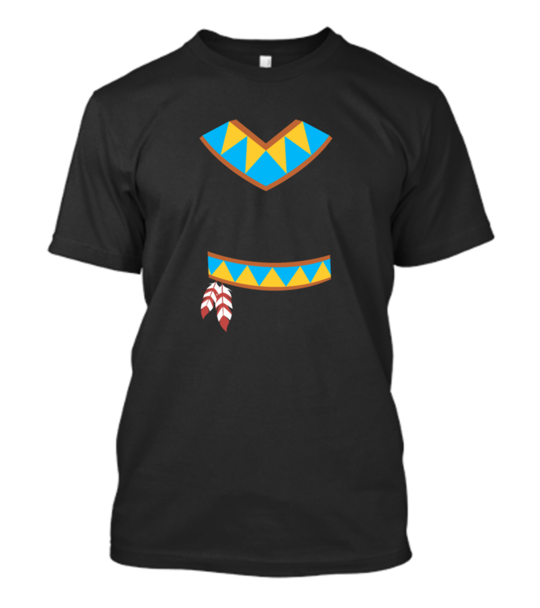 Indian Boy Costume Blue Yellow Feather Halloween T-Shirt