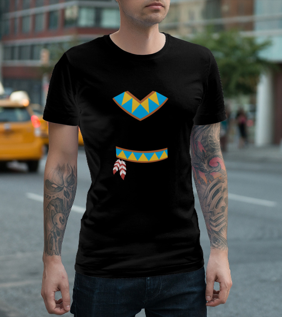 Indian Boy Costume Blue Yellow Feather Halloween T-Shirt