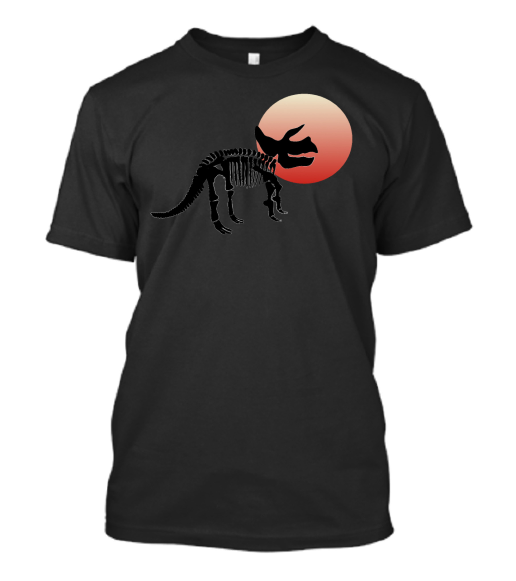 Triceratops Skeleton Dinosaur Silhouette Against Sunset T-Shirt