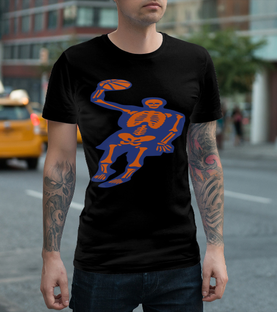 Dunk Basketball Player Skeleton Orange and Blue T-Shirt
