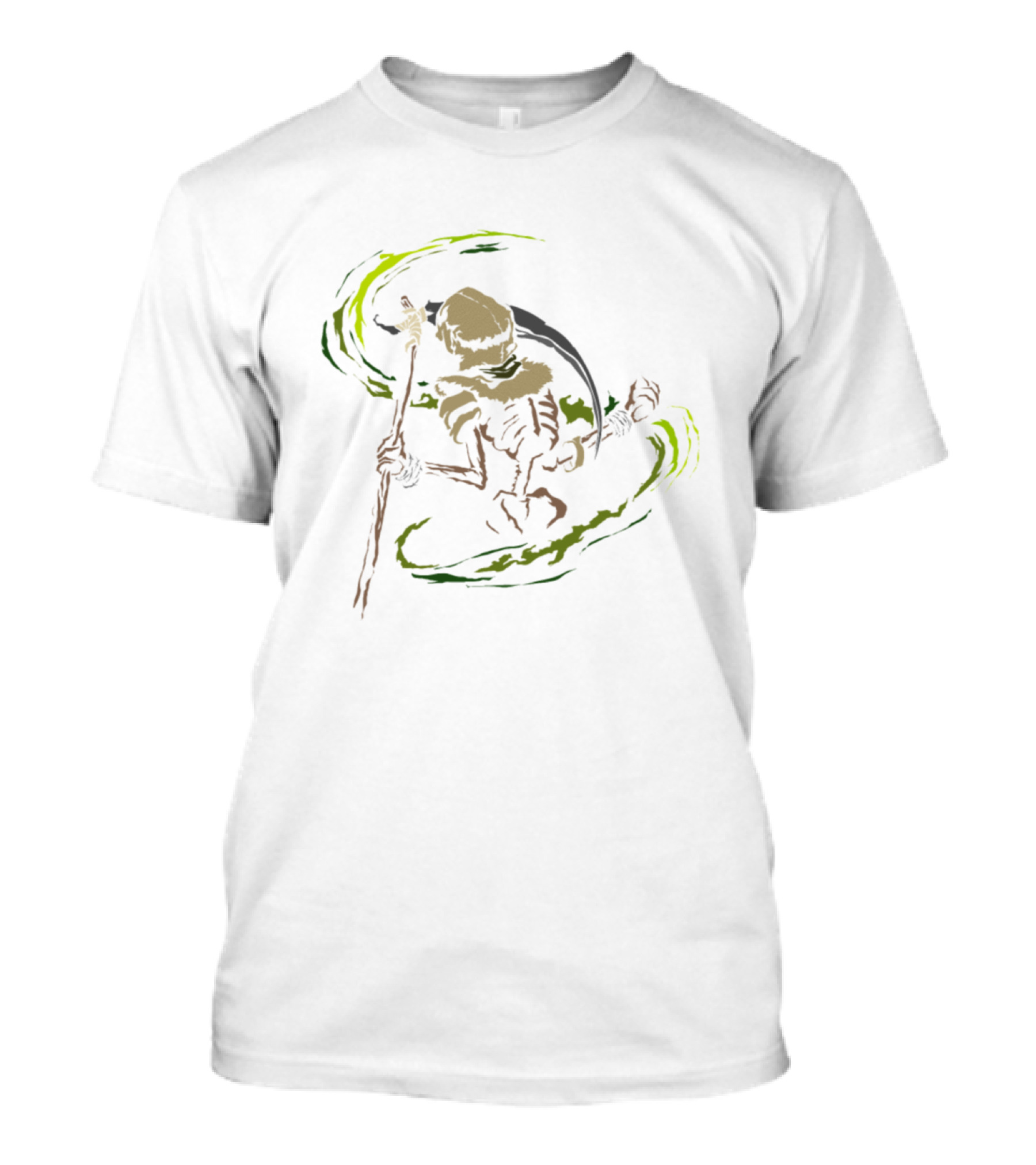 Ghost Scarecrow Skeleton Wielding Scythe With Green Aura T-Shirt